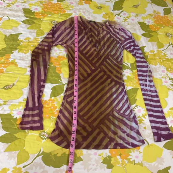 Y2K Geo Striped Tie Dye Henley Layering Top - Picture 12 of 14
